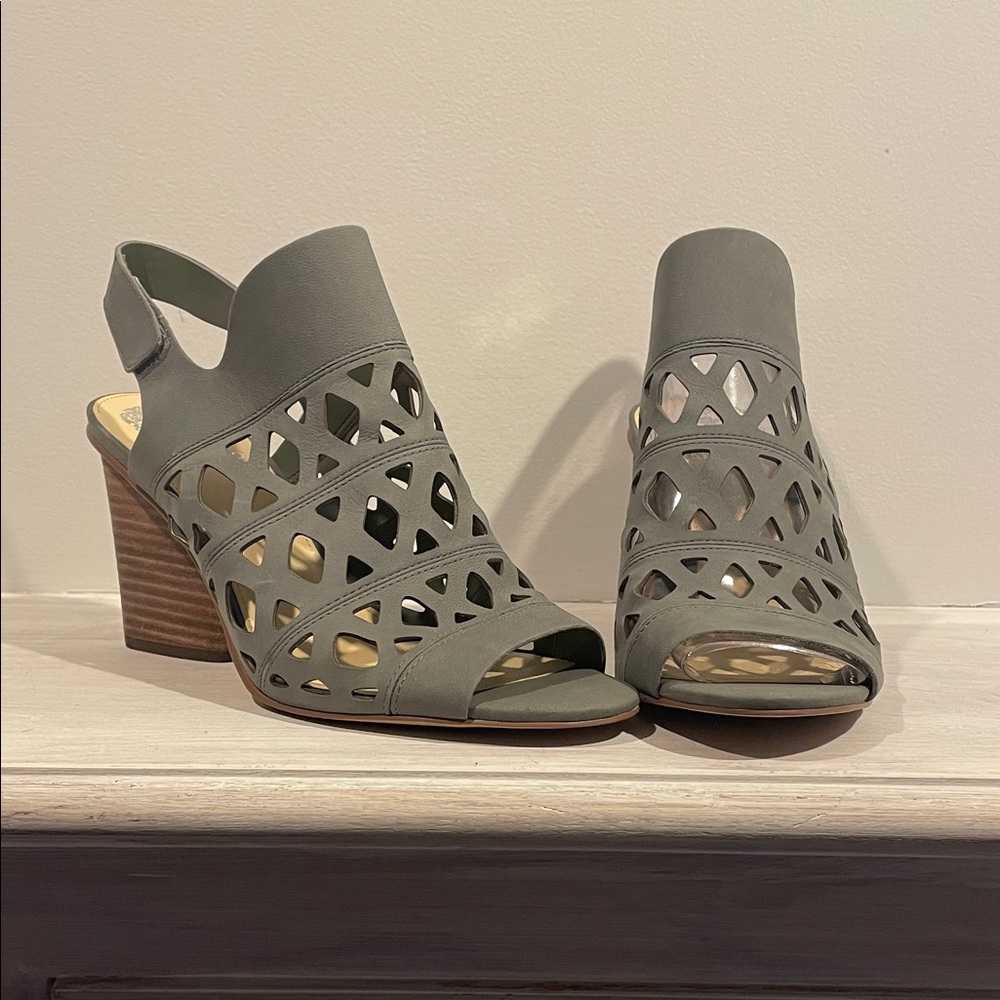 Vince Camuto Olive Cutout Block Heel Sandals